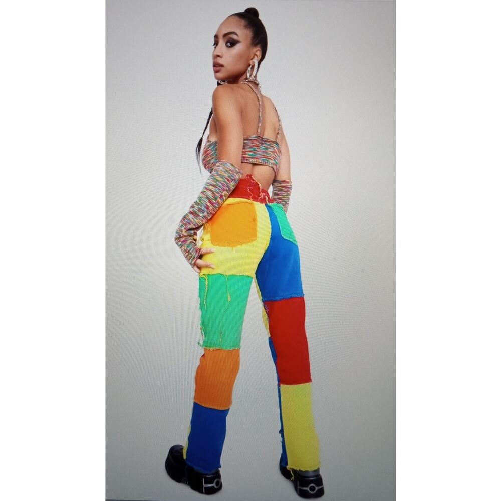 Primary Colors Color Block Patchwork Denim Boyfriend Fit Funky Jeans SZ 32 - Picture 10 of 10
